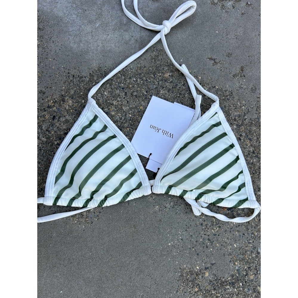 With Jean Juni Bikini Top Padded Green Stripe Women Small S34SJBTGS
